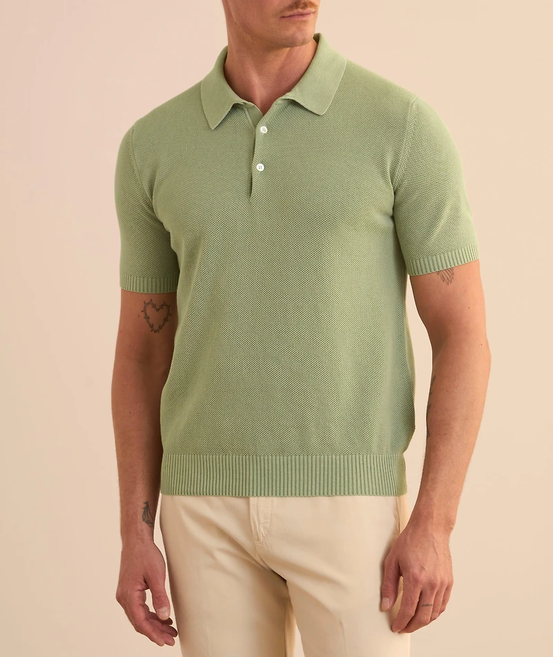 Garment-Dyed Honeycomb Knit Polo
