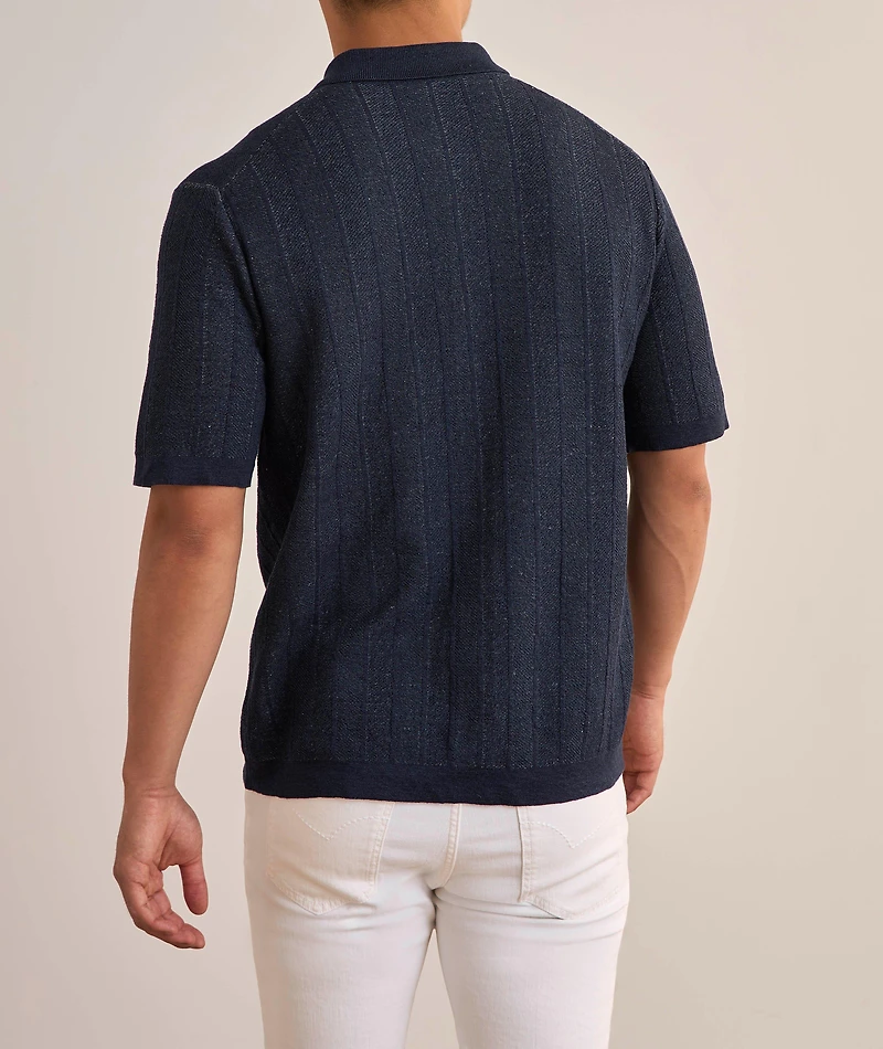 Linen-Cotton Full-Button Polo
