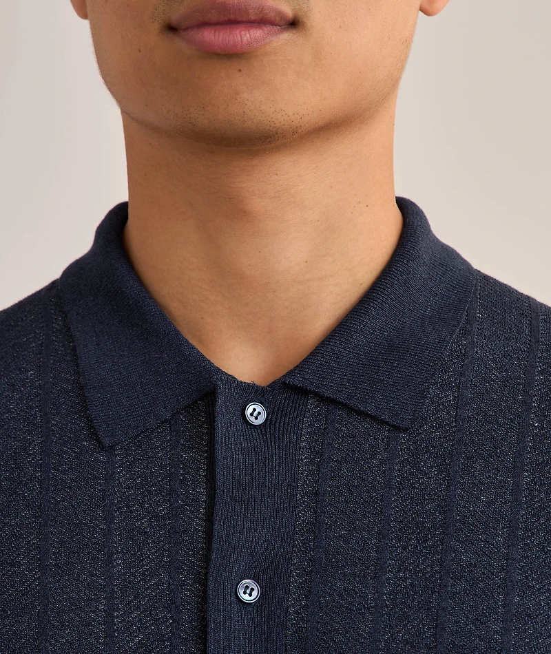 Linen-Cotton Full-Button Polo