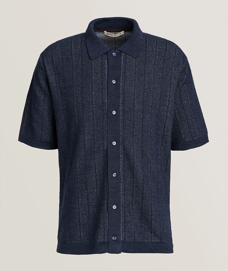 Linen-Cotton Full-Button Polo