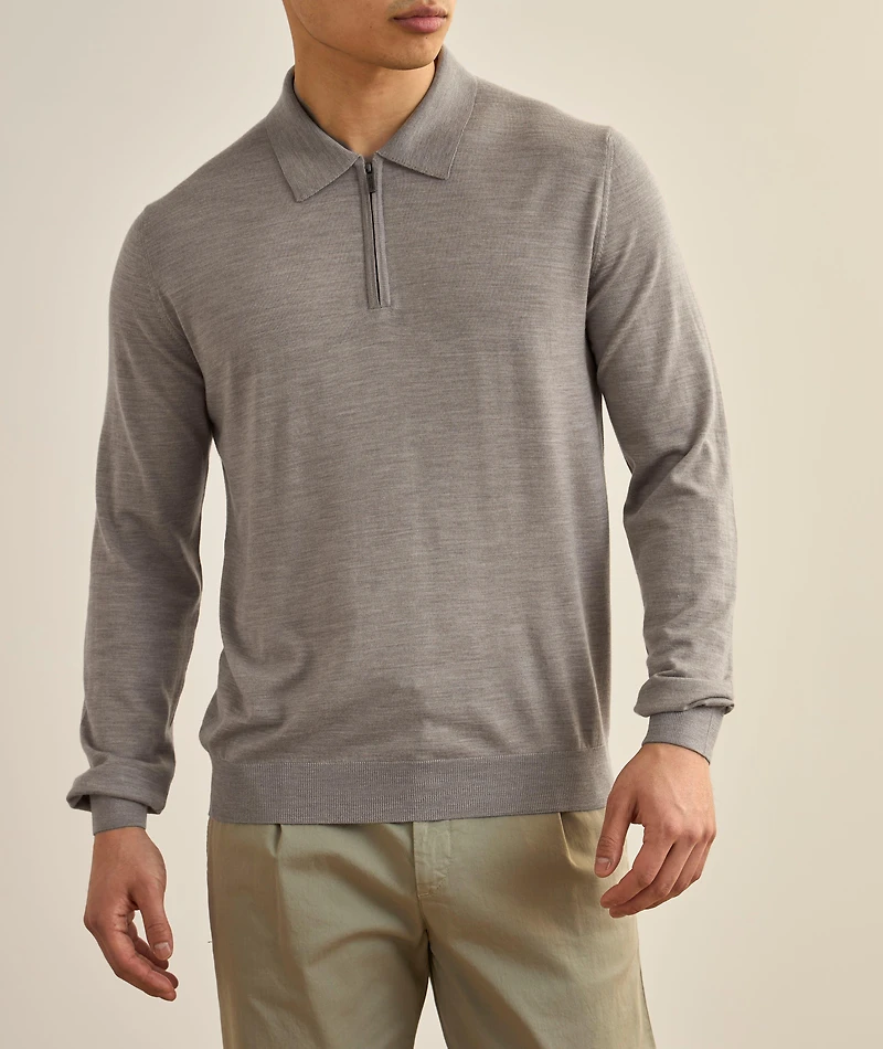 Virgin Wool Quarter-Zip Polo