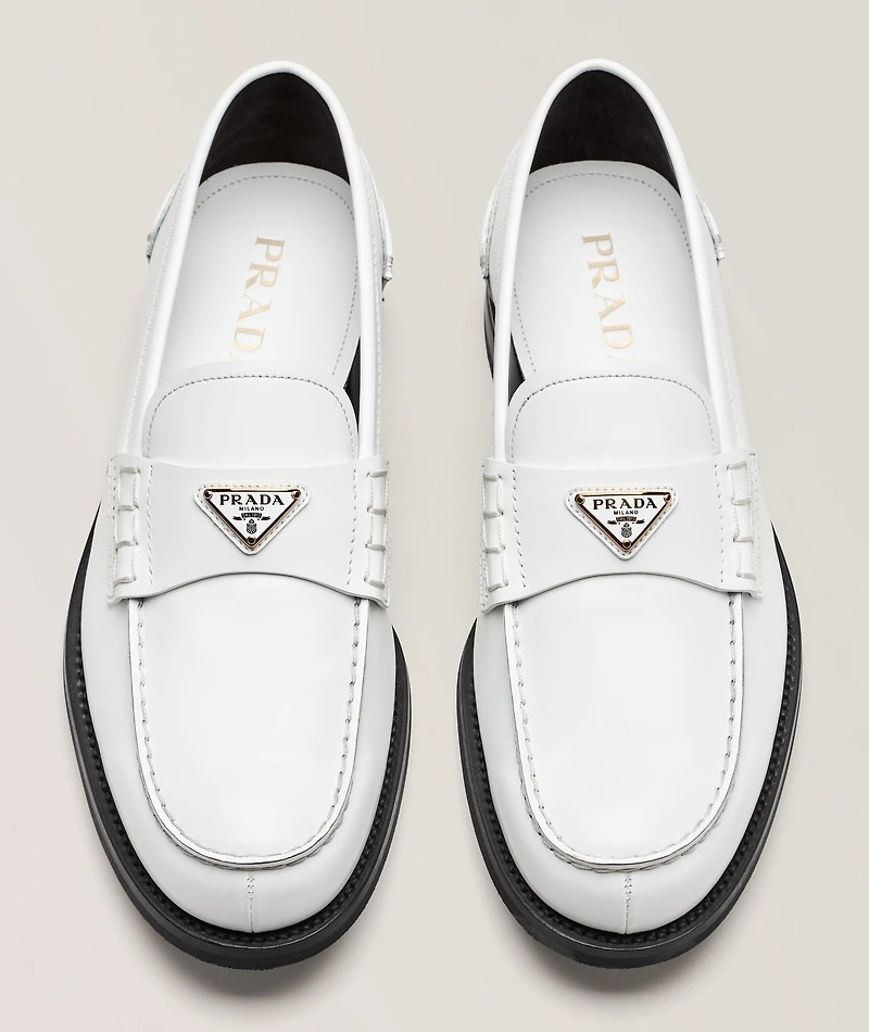 Brushed Leather Triangle Logo Loafers