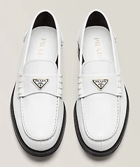 Brushed Leather Triangle Logo Loafers