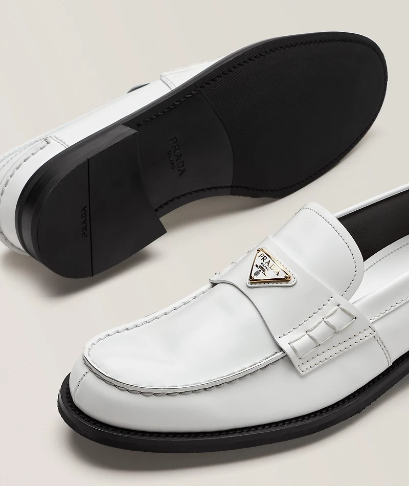 Brushed Leather Triangle Logo Loafers