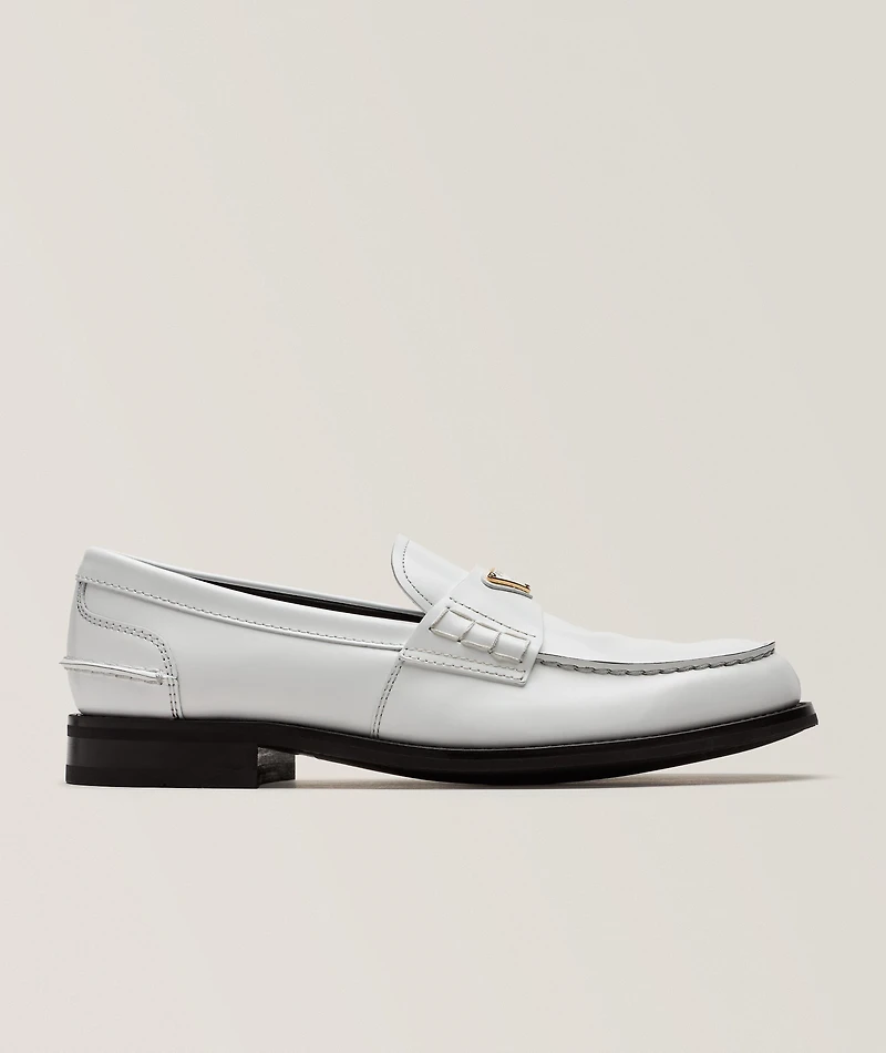 Brushed Leather Triangle Logo Loafers