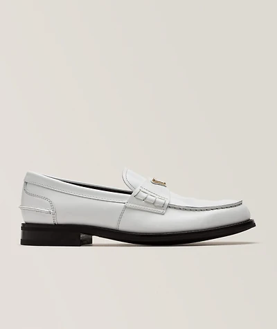 Brushed Leather Triangle Logo Loafers