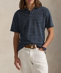 Indigo-Dyed Textured Stripe Polo