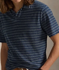 Indigo-Dyed Textured Stripe Polo