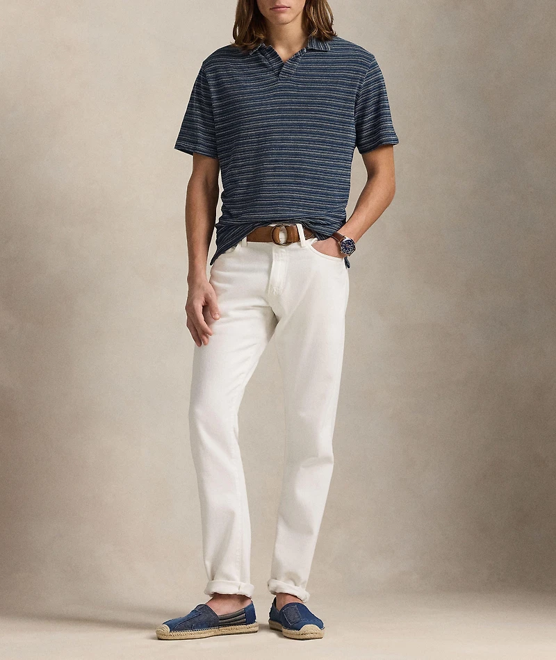 Indigo-Dyed Textured Stripe Polo