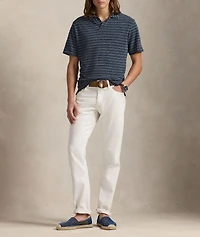 Indigo-Dyed Textured Stripe Polo