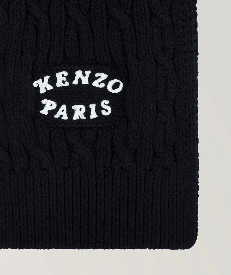 Kenzo Verdy Market Cable Knit Logo Scarf 