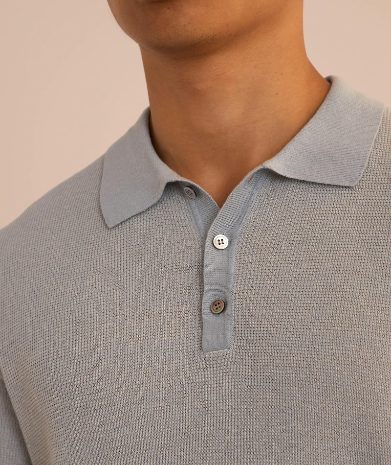 Mélange Linen-Cotton Knit Polo