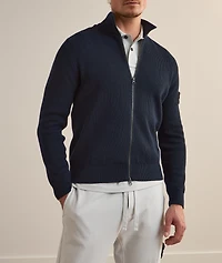 Ribbed Cotton Zipper Cardigan