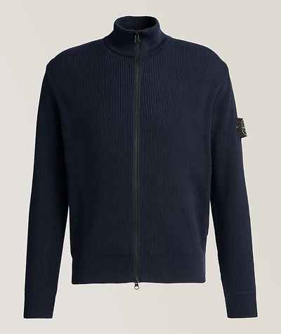Ribbed Cotton Zipper Cardigan