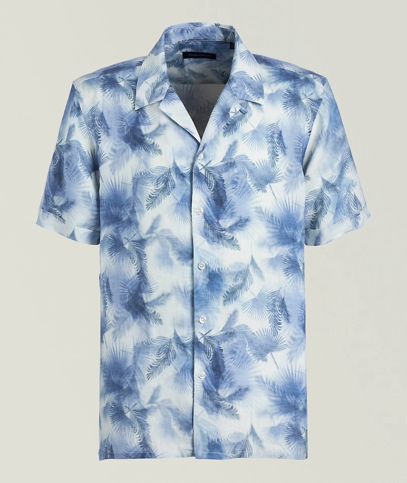 Palm Print Linen Camp Shirt