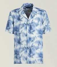 Palm Print Linen Camp Shirt
