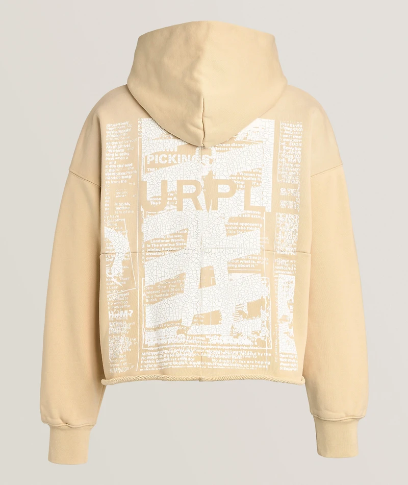 Newsprint Cropped Hooded Sweater