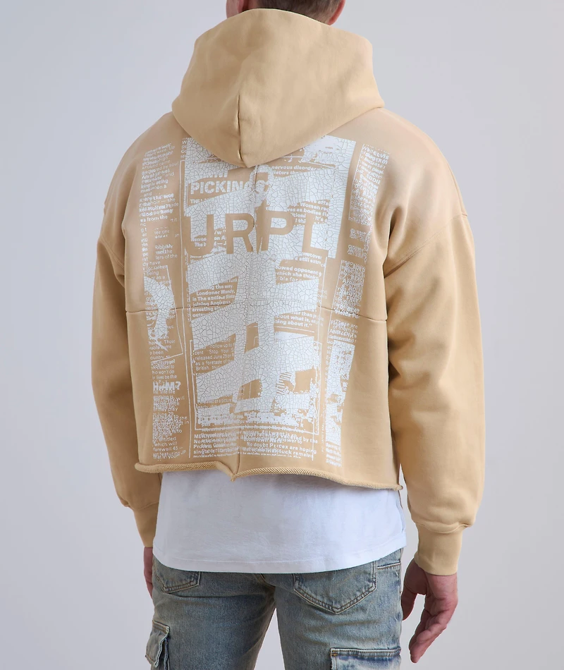 Newsprint Cropped Hooded Sweater