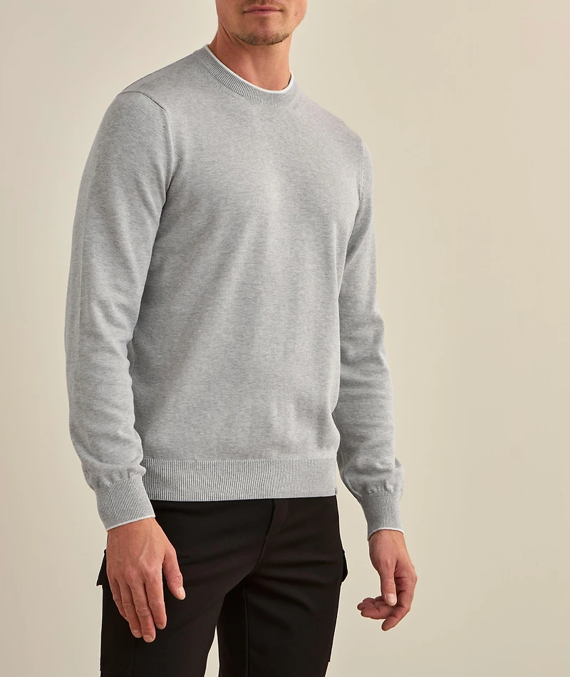 Tipped Silk-Cotton Crewneck Sweater