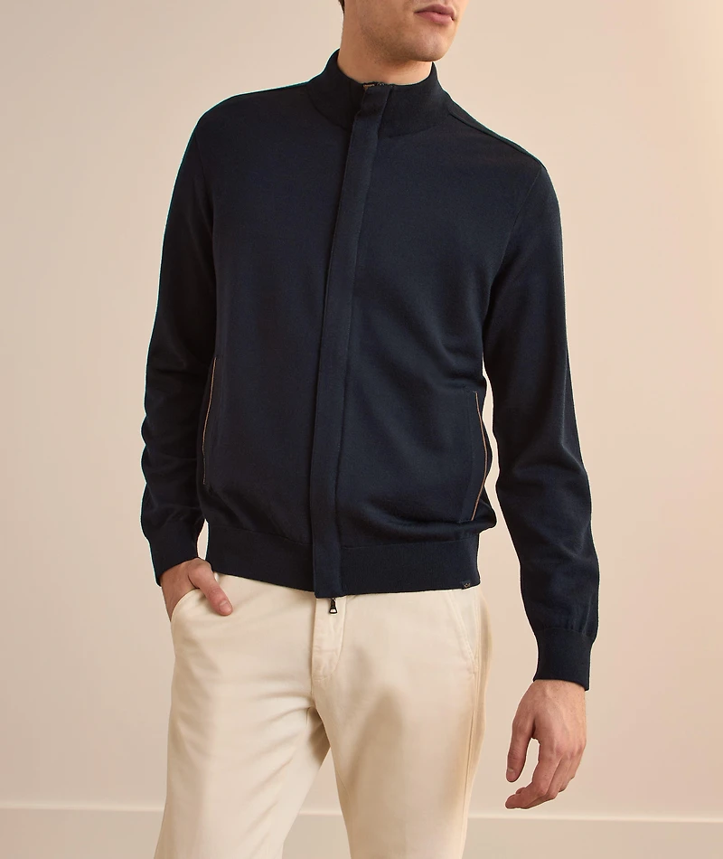 Hybrid Full-Zip Piping Sweater