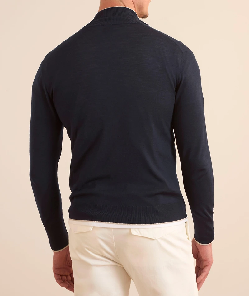 Wool Contrast Piping Zipper Cardigan