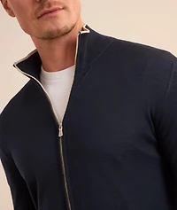Wool Contrast Piping Zipper Cardigan