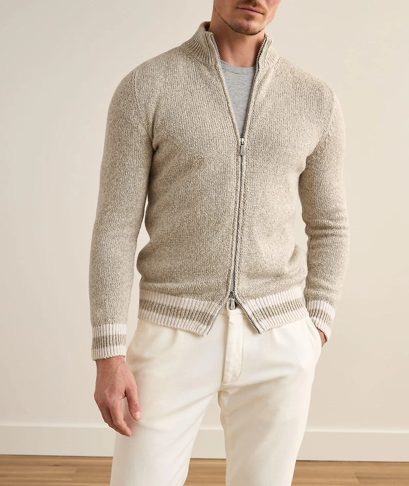 Mock Neck Full-Zip Cotton Sweater