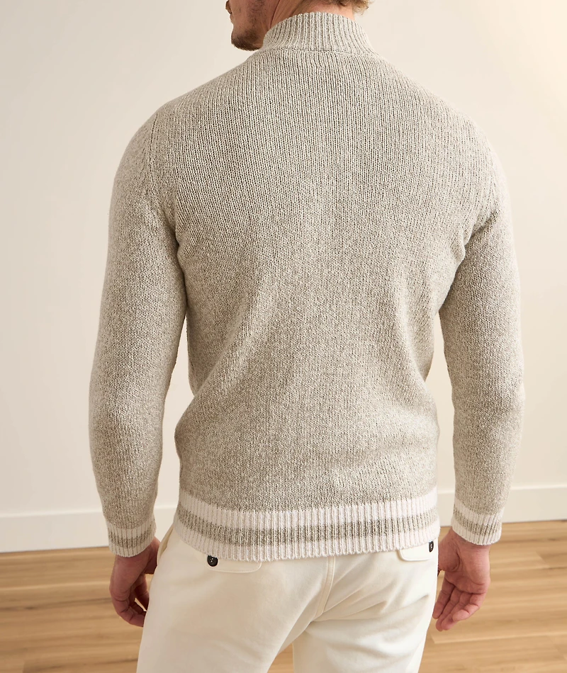 Mock Neck Full-Zip Cotton Sweater