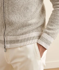 Mock Neck Full-Zip Cotton Sweater