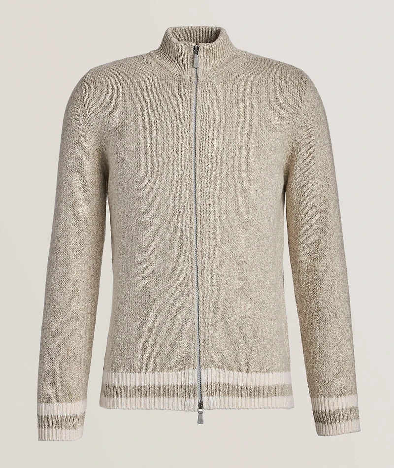 Mock Neck Full-Zip Cotton Sweater