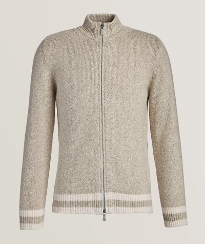 Mock Neck Full-Zip Cotton Sweater