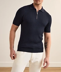 Wool-Silk Cable Knit Polo