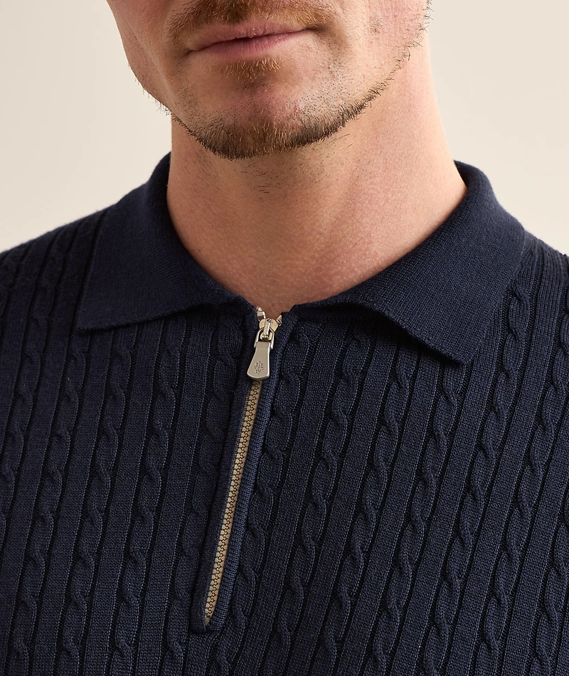 Wool-Silk Cable Knit Polo