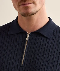 Wool-Silk Cable Knit Polo