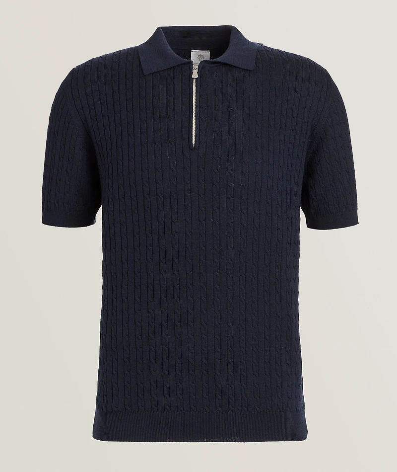 Wool-Silk Cable Knit Polo