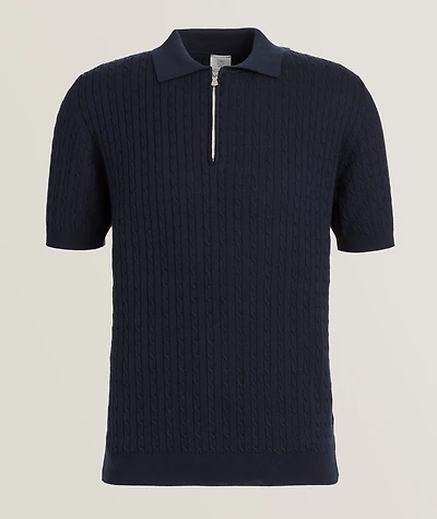 Wool-Silk Cable Knit Polo