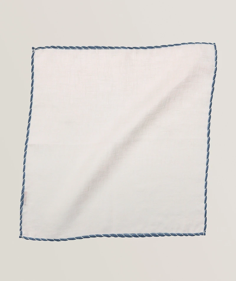 Striped Piping Linen Pocket Square