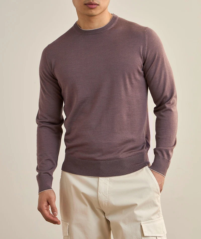 Wool-Silk Tipped Crewneck Sweater
