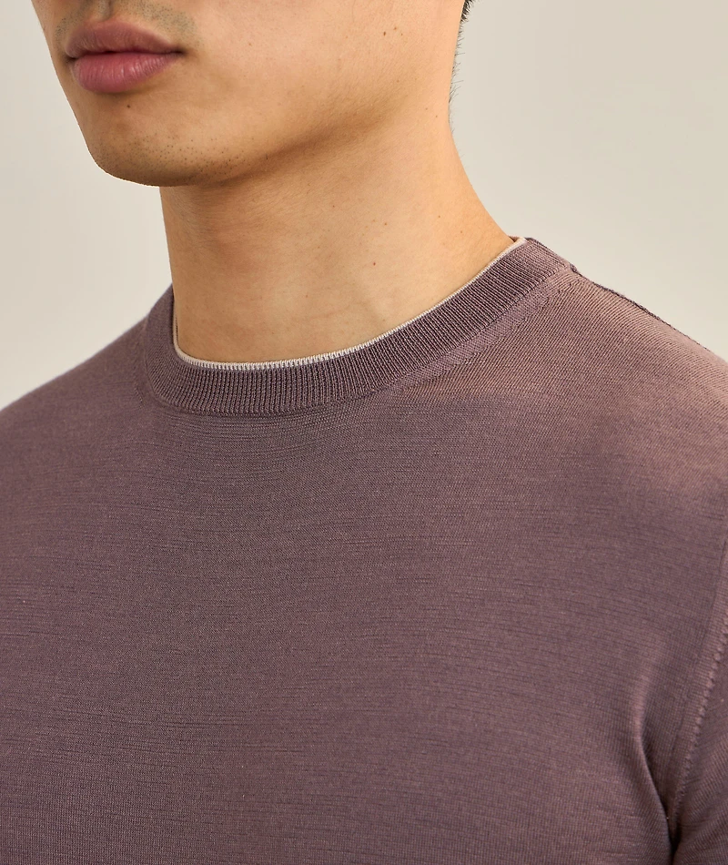 Wool-Silk Tipped Crewneck Sweater