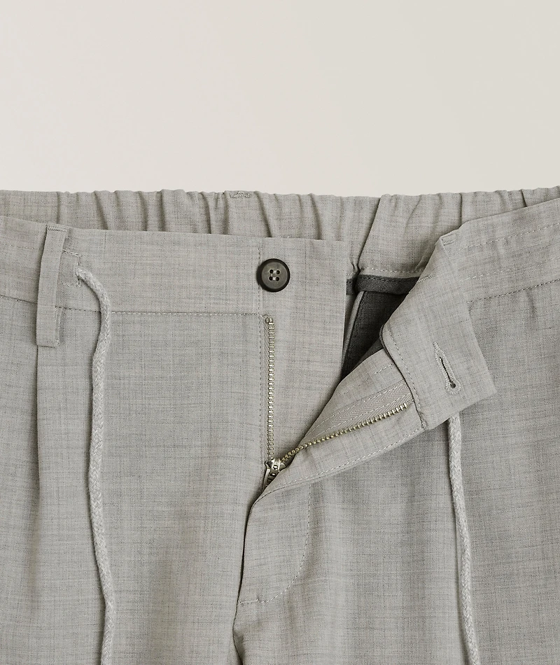 Stretch-Wool Tailored Drawstring Pants