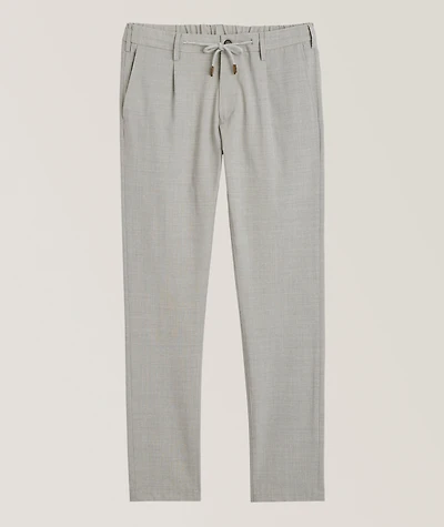 Stretch-Wool Tailored Drawstring Pants