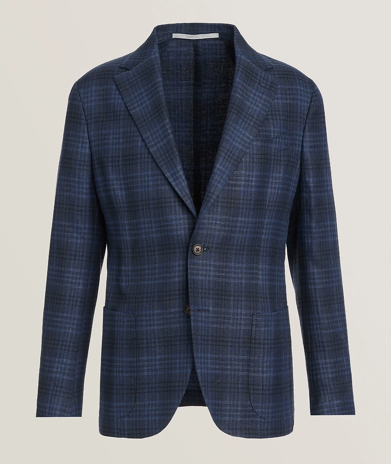 Plaid Linen-Blend Sport Jacket