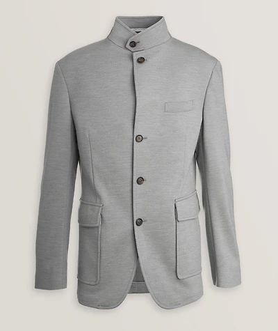 Stand Collar Wool-Blend Jacket