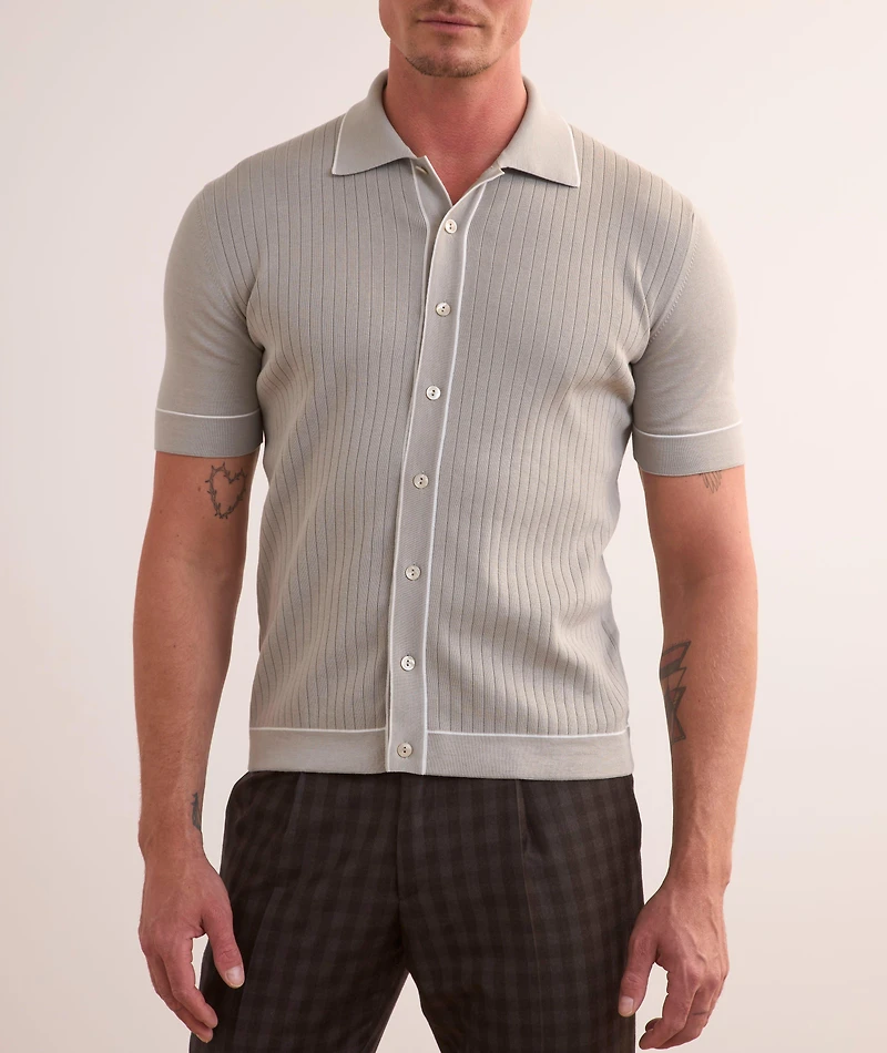 Tipped Full-Button Textured Polo
