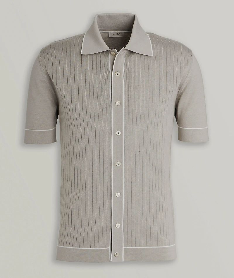 Tipped Full-Button Textured Polo