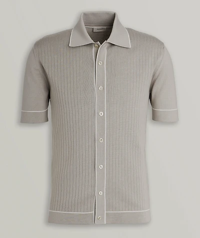 Tipped Full-Button Textured Polo