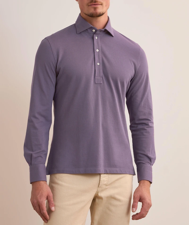 Cotton Piqué Long-Sleeve Polo