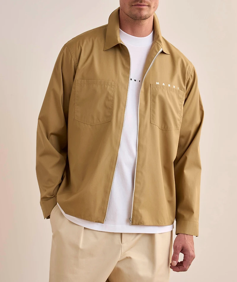 Cotton Poplin Zip-Up Overshirt
