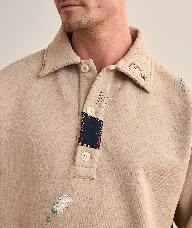 Embroidered Cotton-Blend Polo Sweatshirt