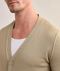 Contrast Tipped Virgin Wool-Blend Cardigan